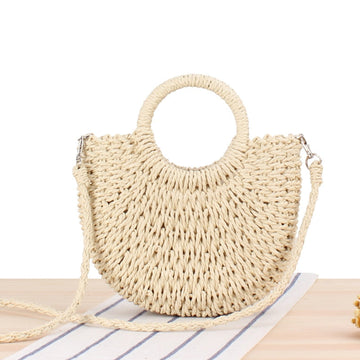 Straw Summer Bag with Round Handle and a Strap - SunsetFashionLA